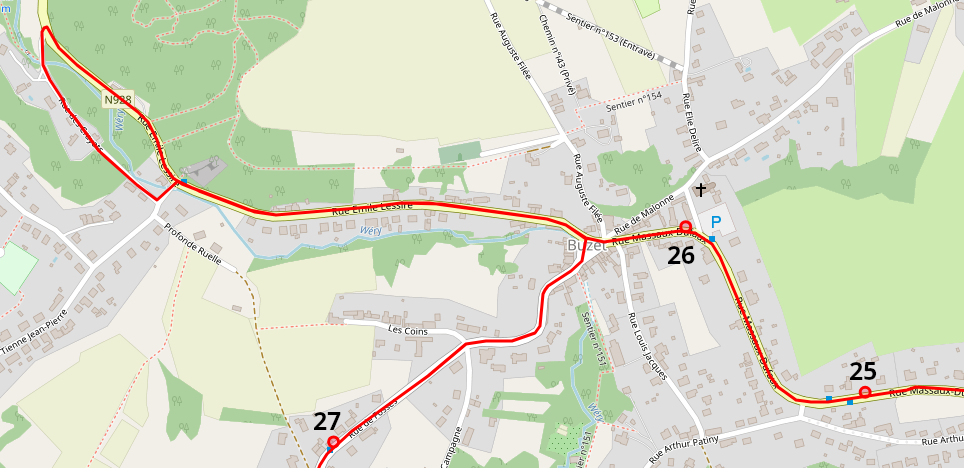 Itinerary of a bus line showing a complicated loop across a block despite there is an easy straightforward way between two consecutive stops, which is the real itinerary