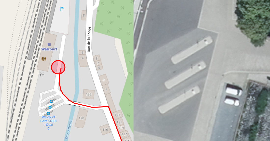 Itinerary of a bus line skipping an existing bus station, which we see on aerial imagery